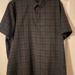 George Men's Black and Gray Plaid Casual Button Down Shirt 3X